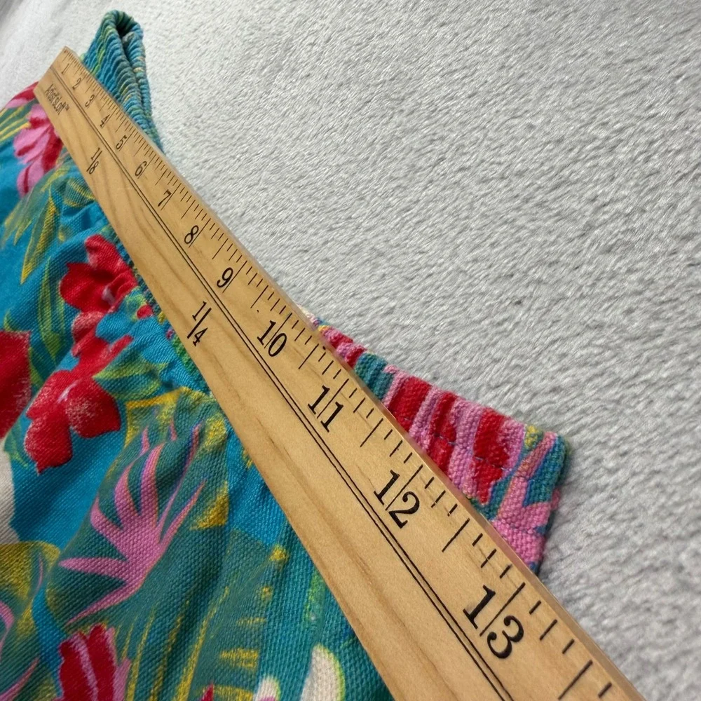 Vintage 90s Tropical Hibiscus‎ Floral Midi Skirt Size M Blue Cotton Blend USA